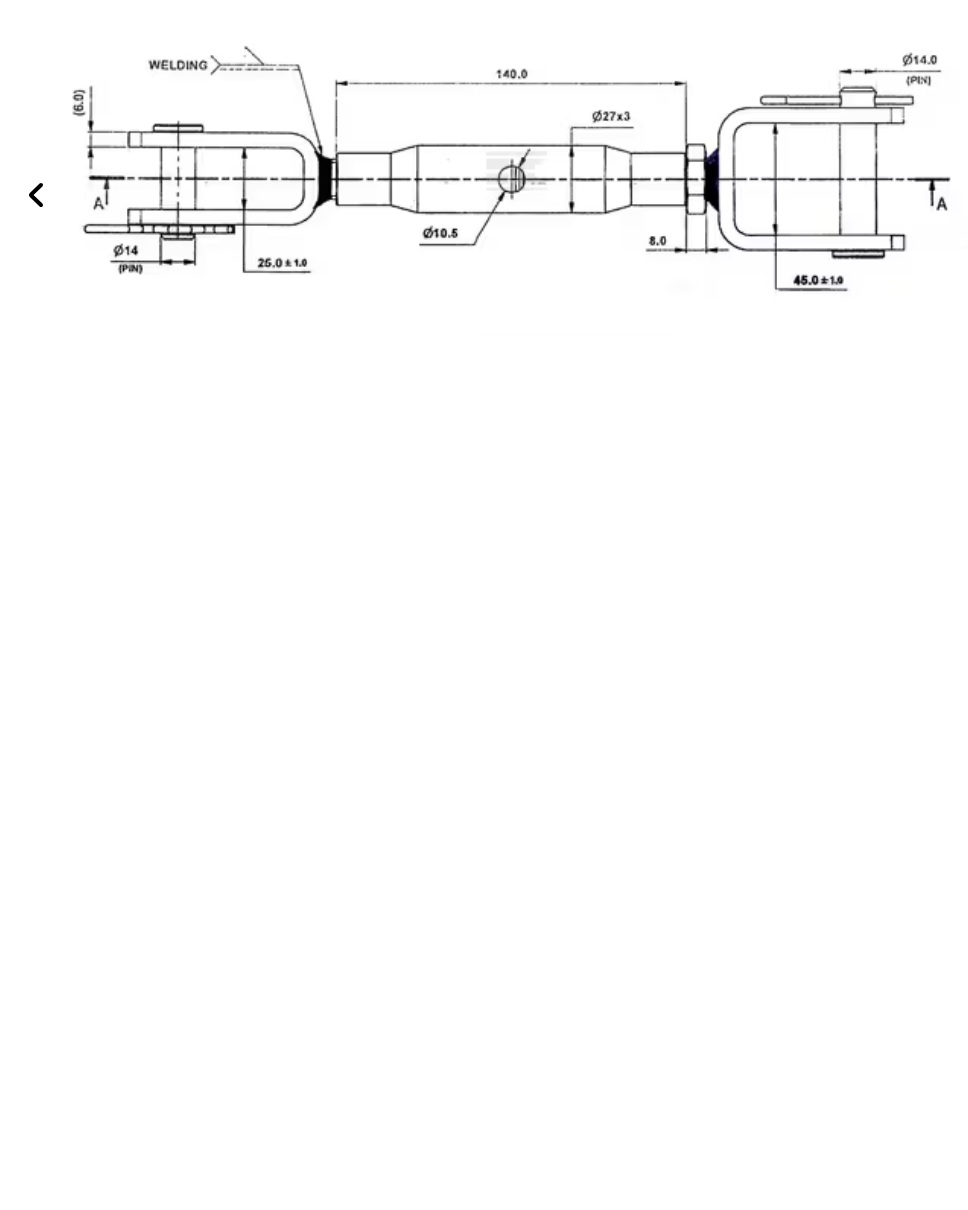 tirant 2 Brat lateral pentru kubota si iseki categoria 1 filet M16x2 lungime minima 270mm si maxima 355 mm