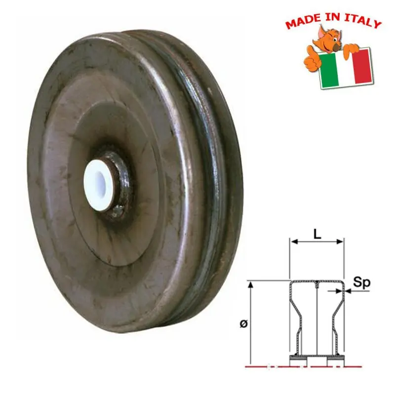 2592-Ruote-lisce-in-ferro-boccola-nylon-2 Roata din fier cu bucsa din nailon cu diametrul de 230 mm latimea de 100 mm si gaura de 30 mm suporta pana la 350 kg